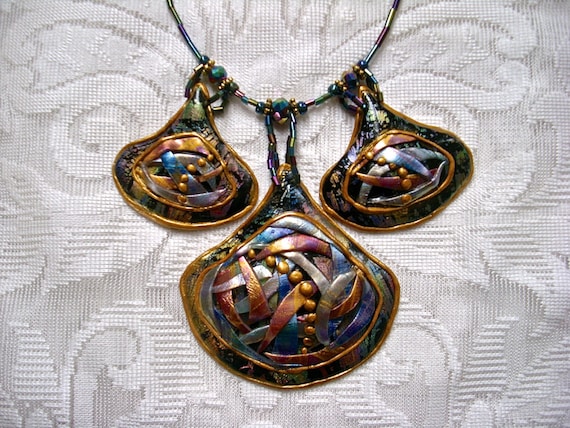 Unique Hand Made Polymer Clay Abstract Medallion Statement Necklace