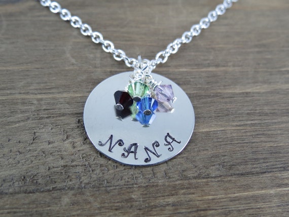 Nana Birthstone Necklace Handstamped Personalized