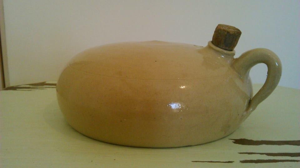 Vintage french stone hot water bottle, bed warmer, storage bottle ...