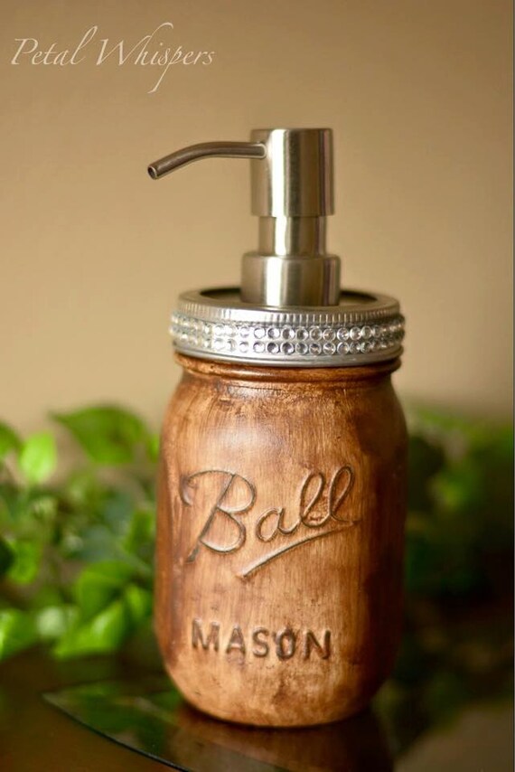 Painted mason jar soap dispenser Mason jar hand by PetalWhispers