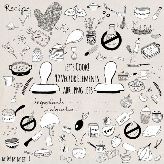 cooking / kitchen utensils handdrawn brushes