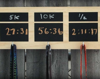 Wood Running Medal Holder - Chalkboard Personal Records