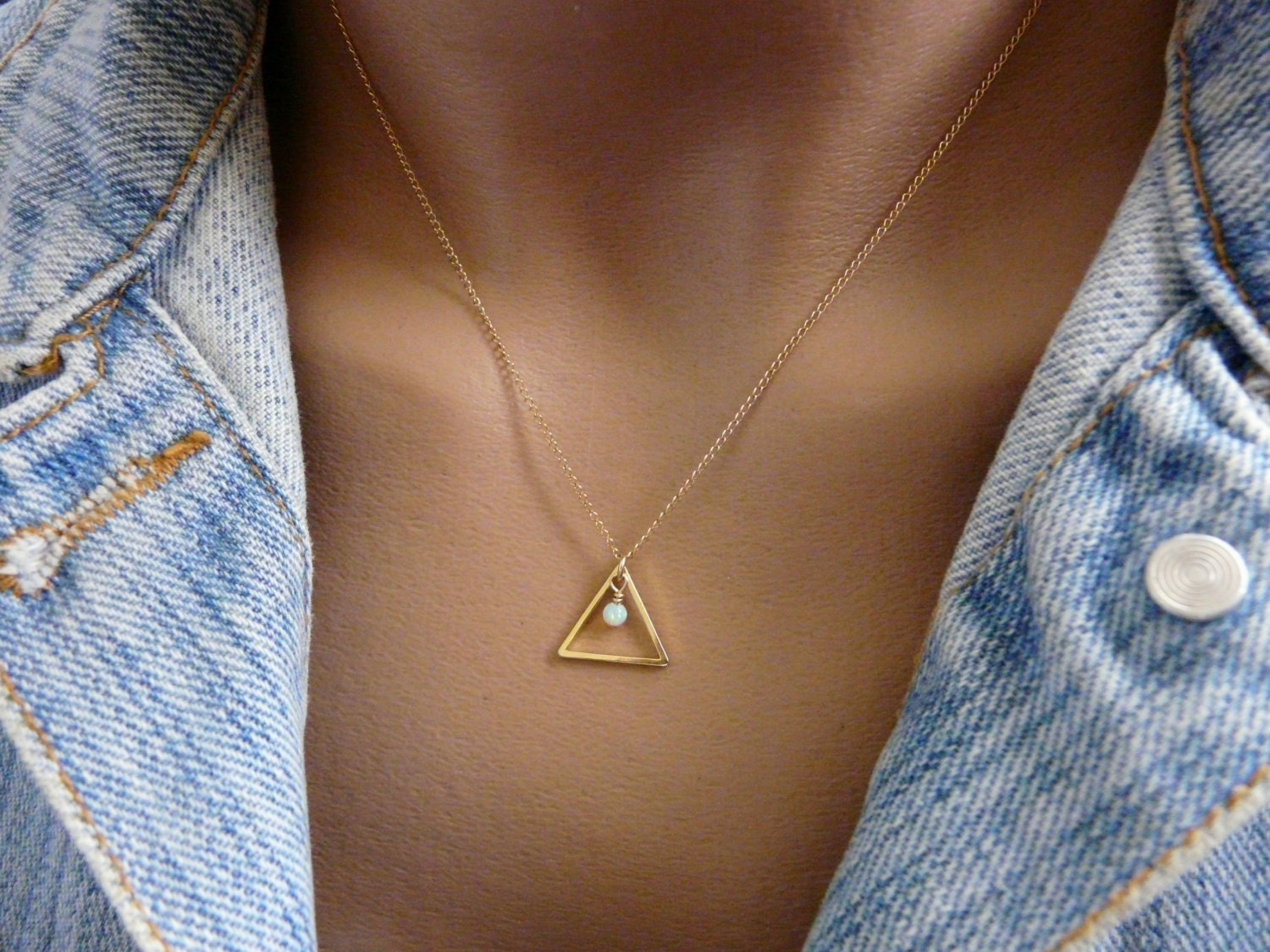 Triangle necklace Geometric necklace Opal necklace Everyday