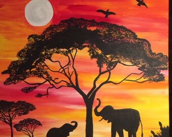 Items similar to African Safari Sunset Painting on Etsy