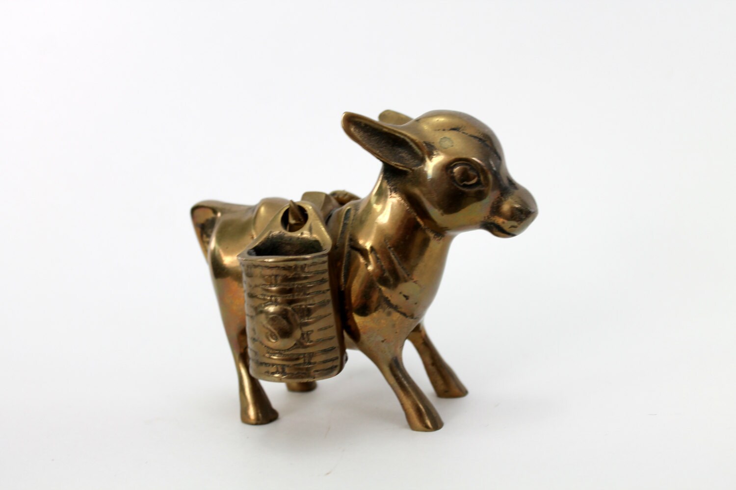 MidCentury Brass Donkey with Baskets Figurine by VintageRococo