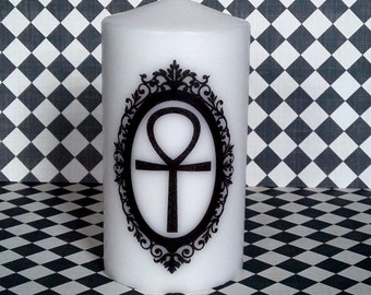 Framed Egyptian Ankh Pillar Candle Goth Pagan Decor Gift