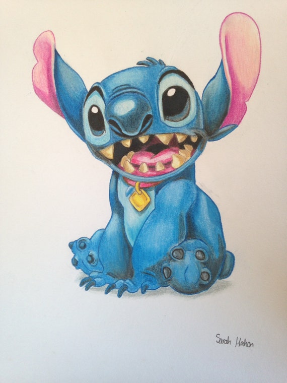 Items similar to ORIGINAL Stitch colored pencil drawing on Etsy