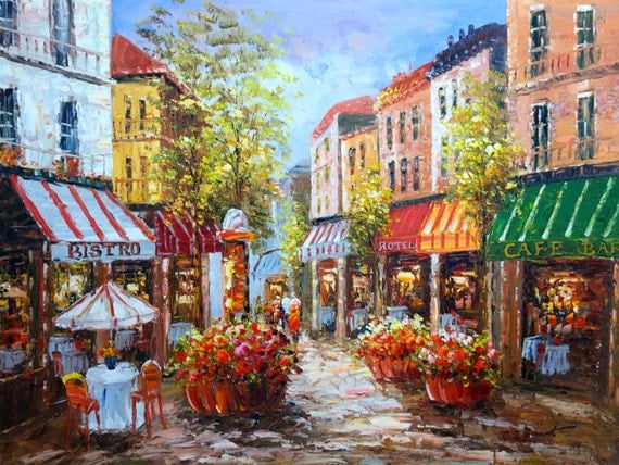 Colorful Paris Cafe and Street Scene. 36 x by BeautifulCustomArt