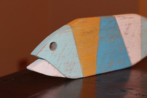 Wooden Fish Wall Art Nautical striped by CoastalCoveCreations