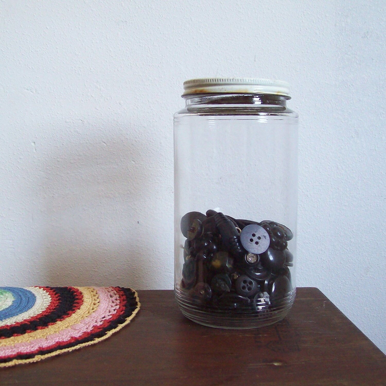 Vintage glass coffee jar Folgers jar with vintage black