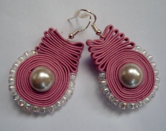 Rosa pendientes Soutache