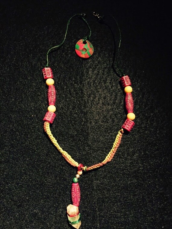 Quarts Beaded Hemp Rope Necklace 19 in 5 by PeaceOfTheDragonfly