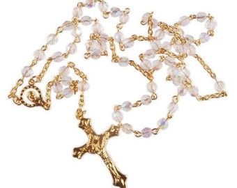 Crystal Bead Holy Communion Rosary Beads. A Lovely First Holy Communion Rosary Gift. Perfect Baptism Gift.