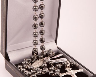 Sterling Silver Rosary Beads with Haematite Beads. A High Quality Hand Made Rosary. Beautiful First Holy Communion Present.