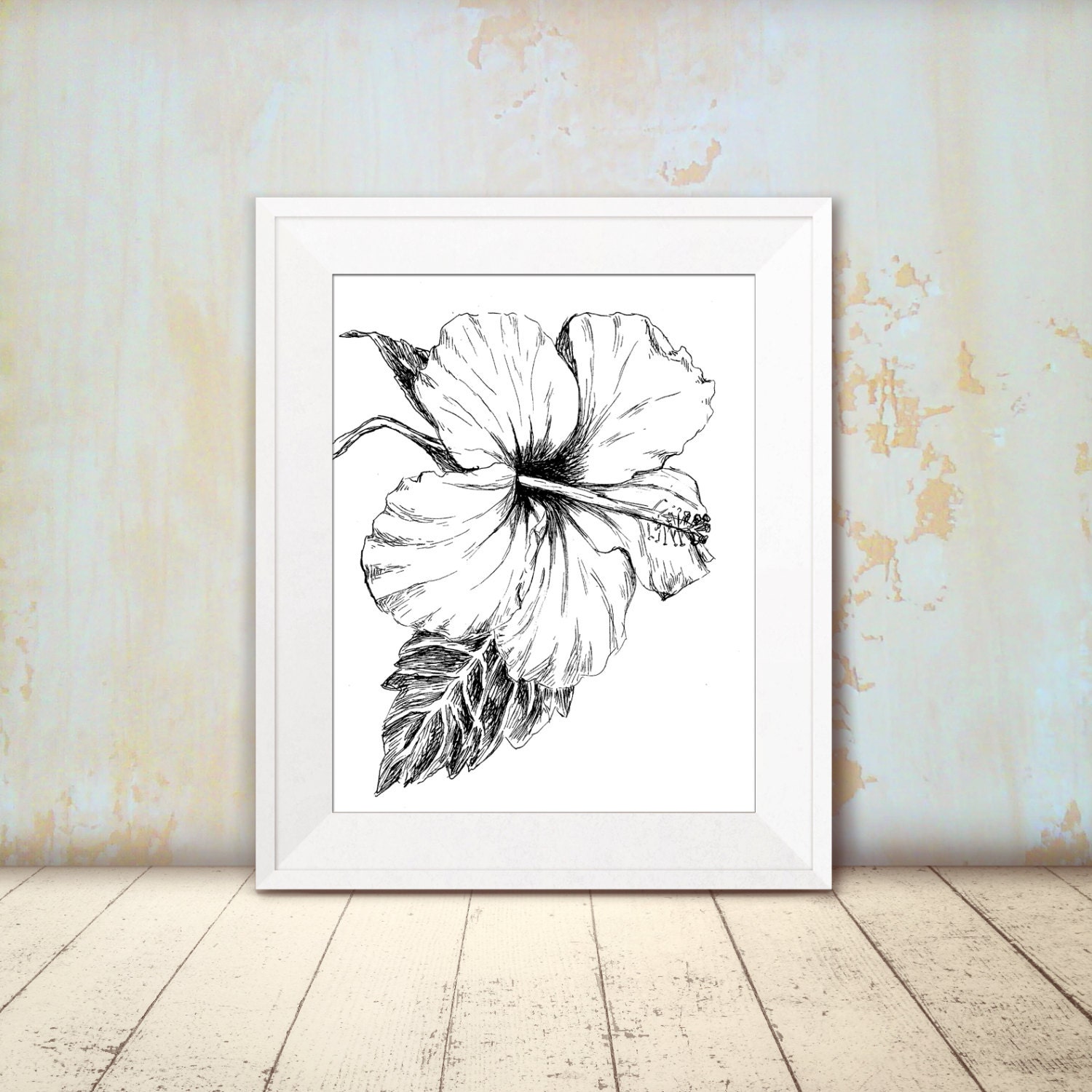 Hibiscus poster Black and white flower print by