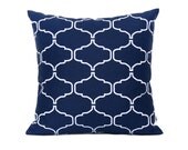 Moroccan quatrefoil pillow cover, Trellis pillow, Chic geometric cushion, Navy blue, Navy and white, Classic decor, High end, 18x18