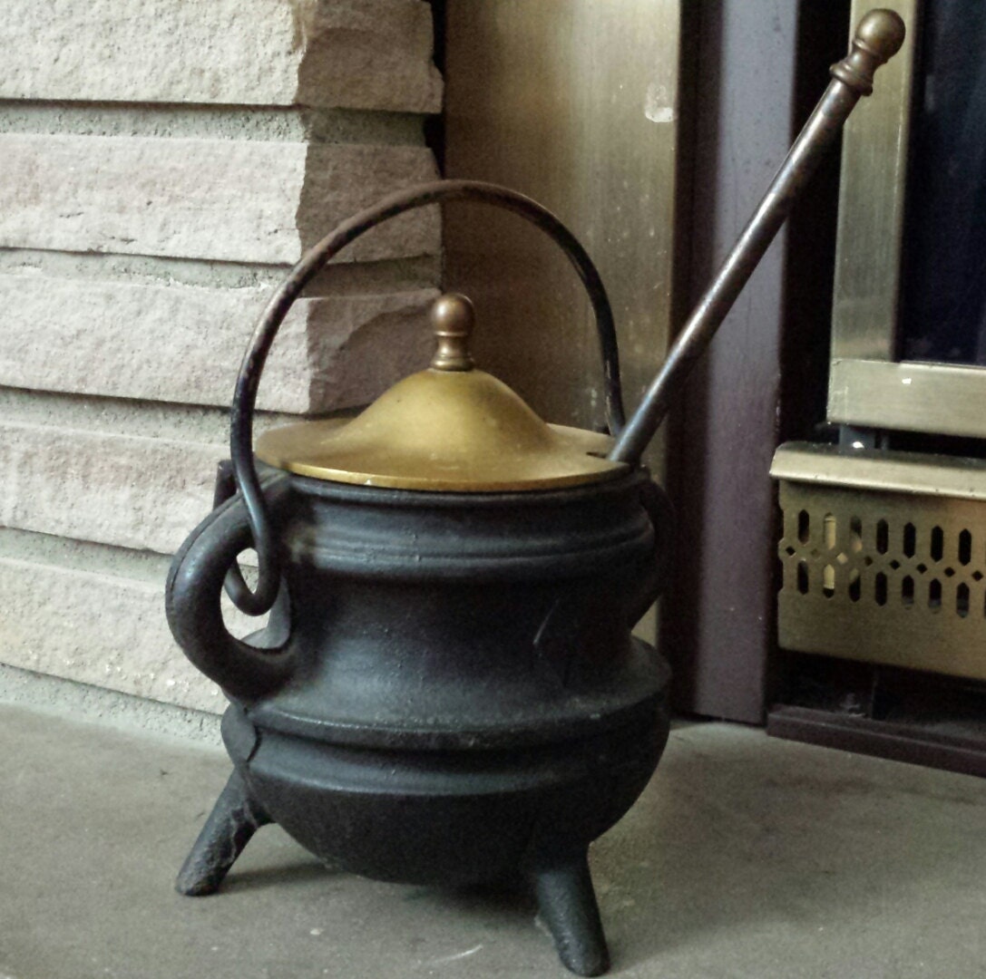 Antique Cast Iron Fire Starter Smudge Pot and Wand by PickleandCo