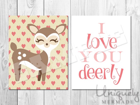 Items similar to I Love You Deerly Prints- Set of 2 -Pink/Coral- Kids ...