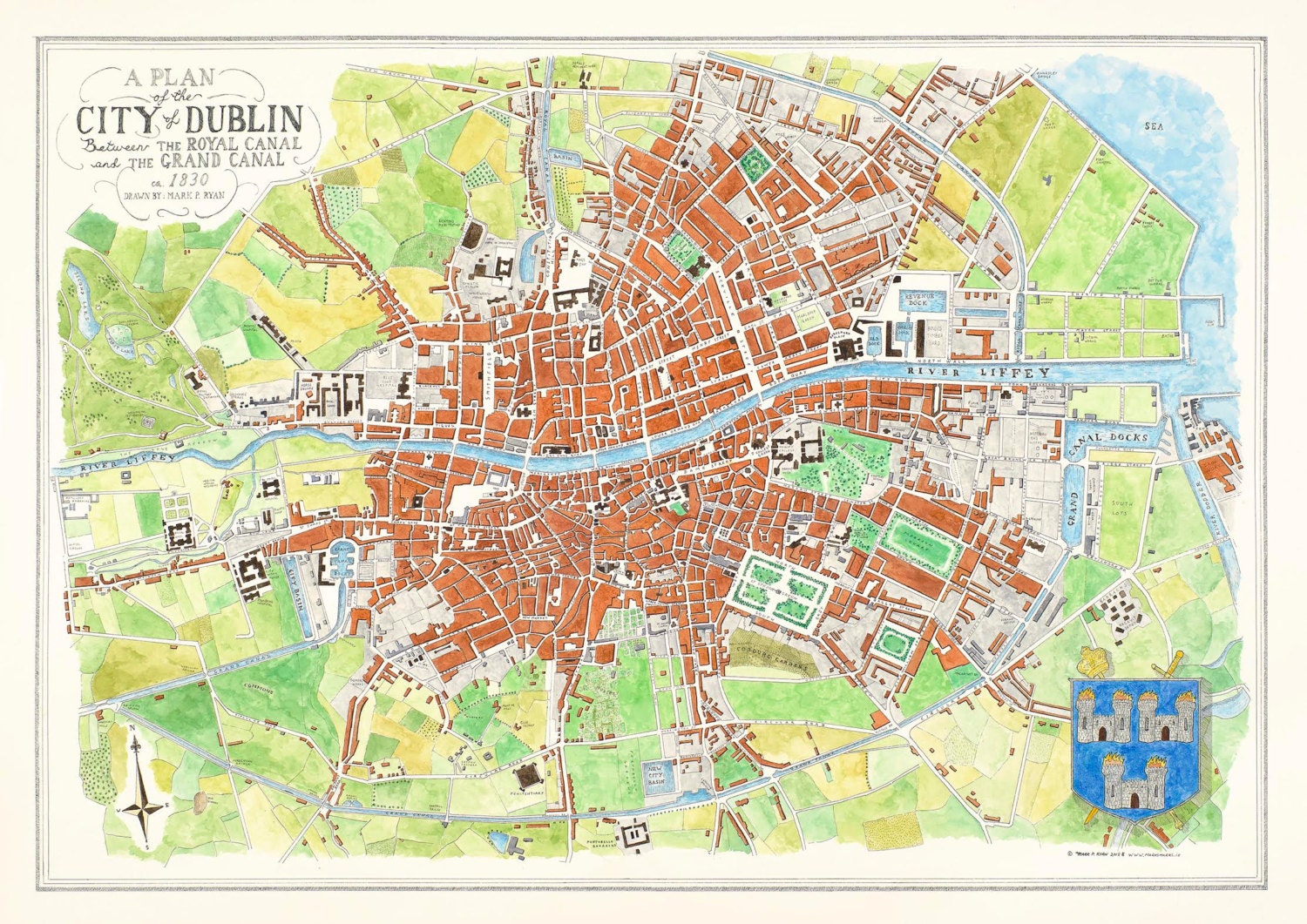 Dublin City Street map 1830 print