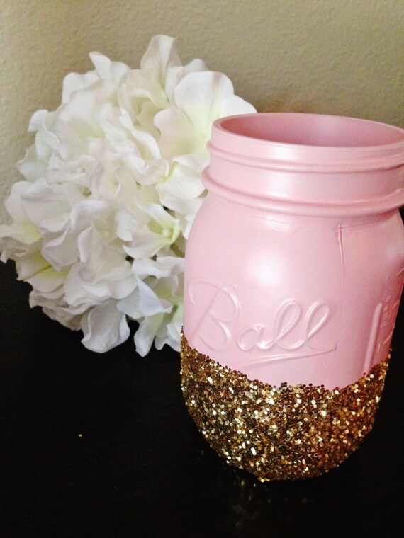 Pink & Gold Glitter Mason Jar by SugarLaynes on Etsy