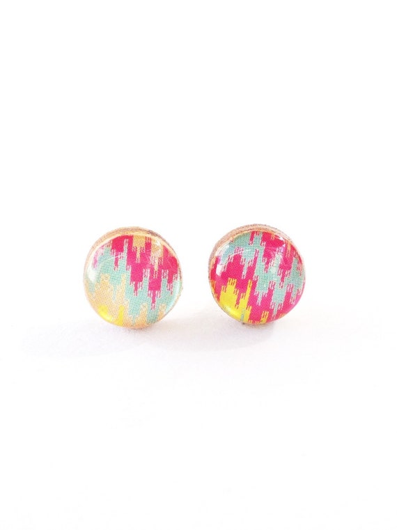 Colorful Stud Earrings pink yellow Resin Studs by WrapCityStuds