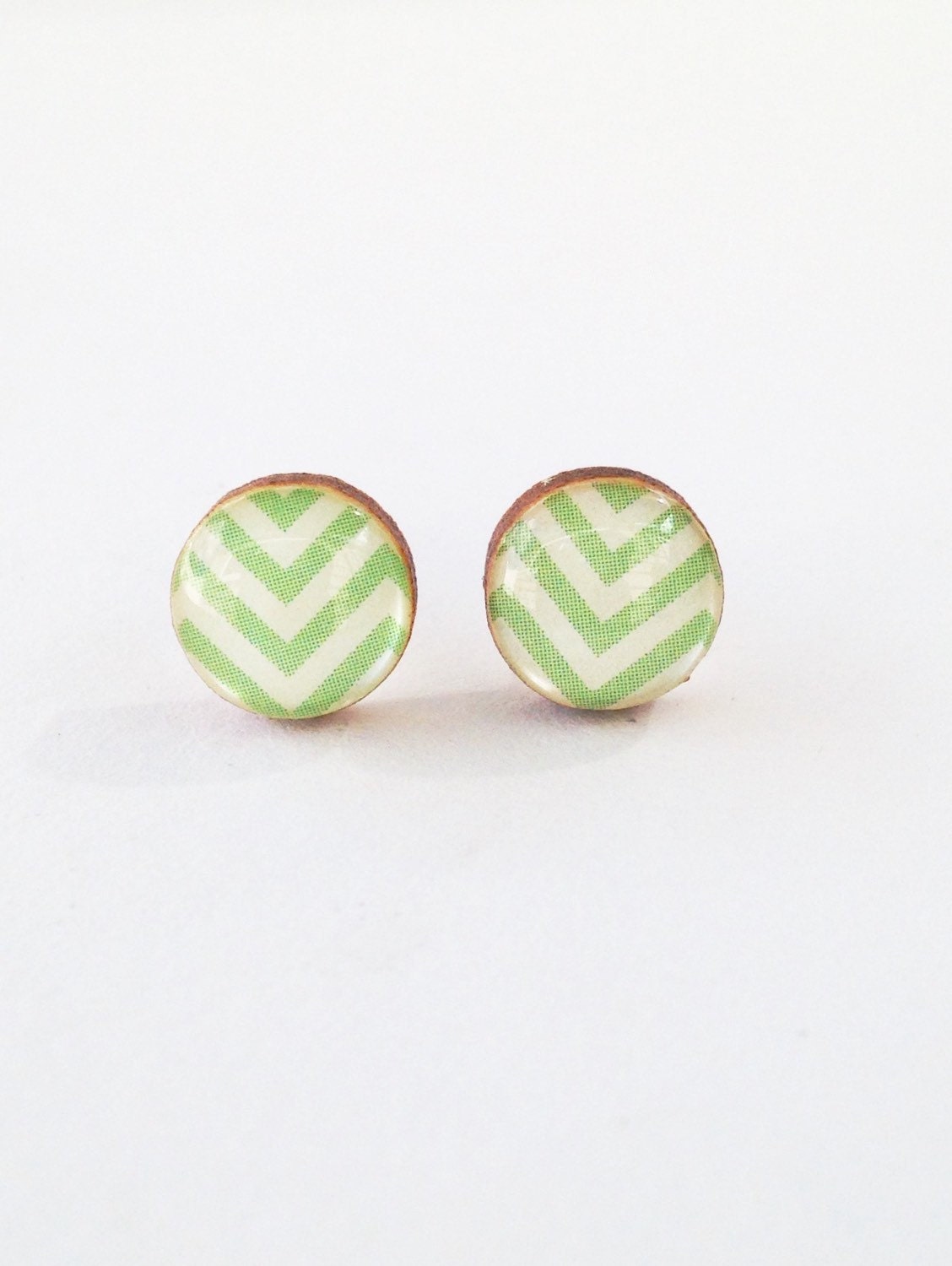 Mint Green Chevron Resin Stud Earrings Round by WrapCityStuds