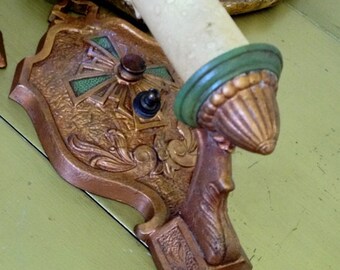 LaSalle Wall Sconce, Art Deco, Rare, 1920 s, Jadeite Center, Cast Iron