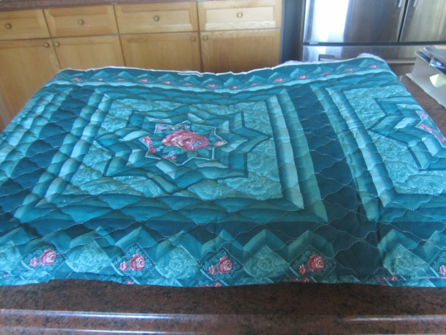 Three yards 44 inch doublesided quilted fabric with turquoise