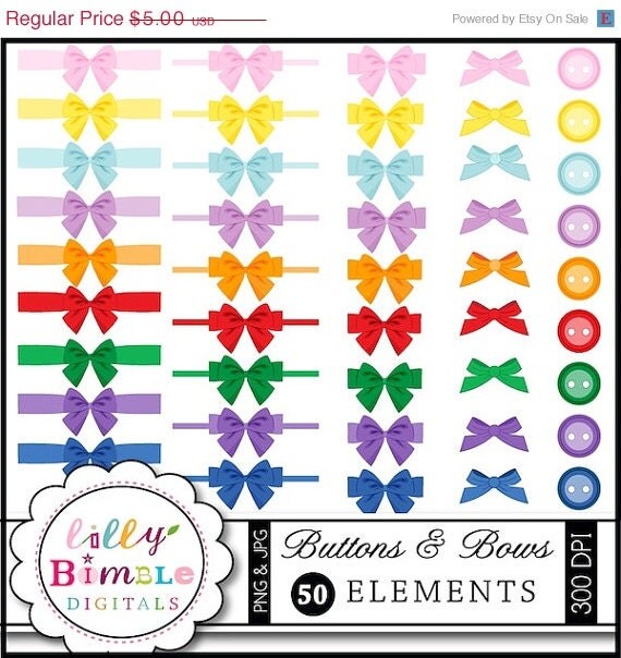 50% off Buttons and Bows digital clipart for card making, crafts download button clip art Il_570xn