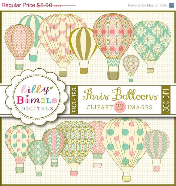 50% off Balloon clipart Paris Hot Air Balloons with damask, digital scrapbooking INSTANT DOWNLOAD Il_570xn