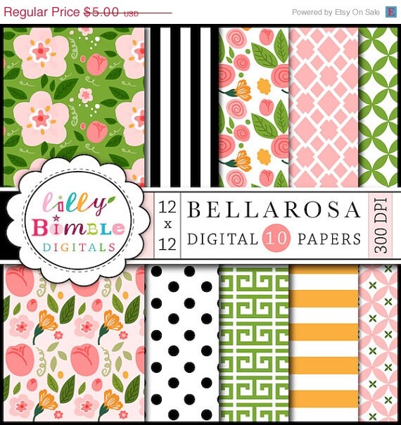 40 off Floral digital scrapbook papers with roses by LillyBimble