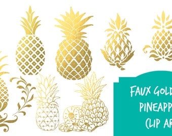 Digital clip art | Gold foil pineapples - Instant download digital clip art - Pineapples - faux gold foil digital metallic gold pineapple