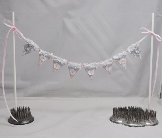 Pink & Blue Snowflake Cake Bunting Name Banner- Winter Onederland Il_570xn