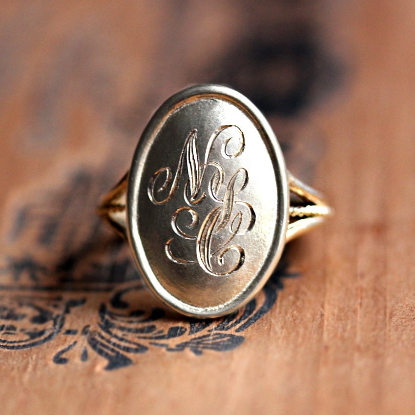 14k gold monogram ring gold initial ring personalized
