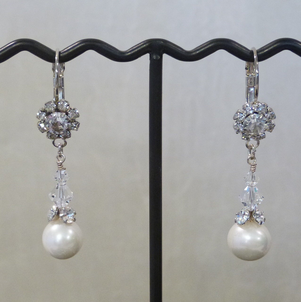 Pearl and Swarovski Crystal Bead Cap Dangle Earrings