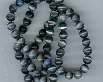 6mm Bright Black Cats Eye Fiber Optic Glass Round Catseye Beads
