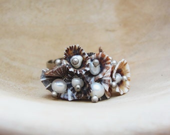 Pearl and Limpet Shell Ring - Sea Treasure Collection