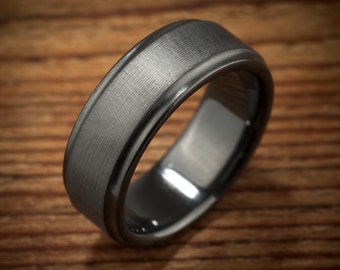 Men's Wedding Band Comfort Fit Interior Black Zirconium Ring