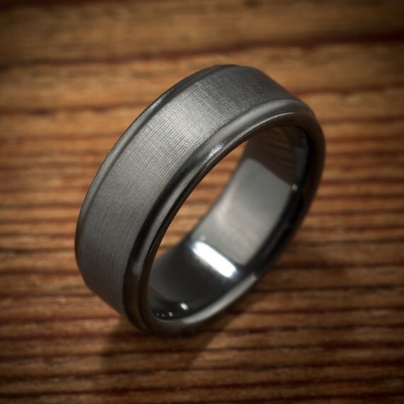 Men's Wedding Band Comfort Fit Interior Black Zirconium Ring