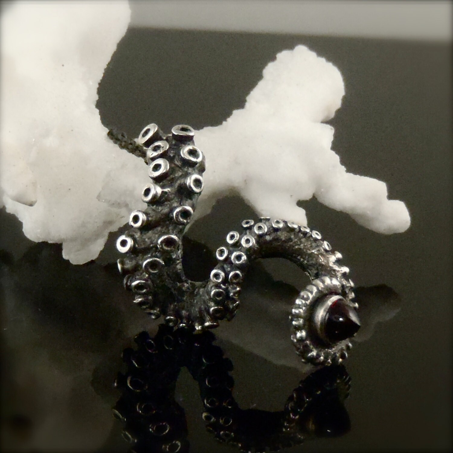 Bullet Garnet Pendant, Octopus Jewelry, Tentacle Jewellery, Unisex sterling silver