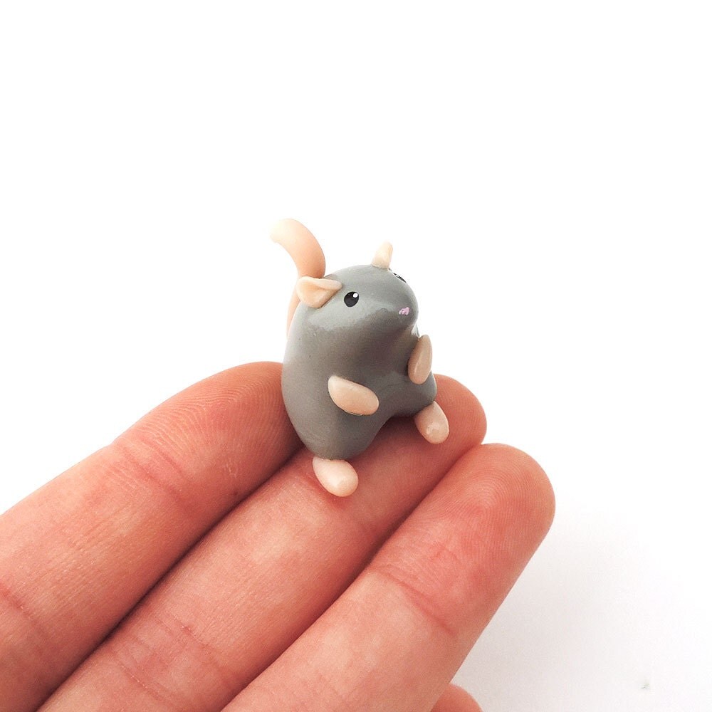 Little Grey Mouse Miniature Totem Polymer Clay Figure