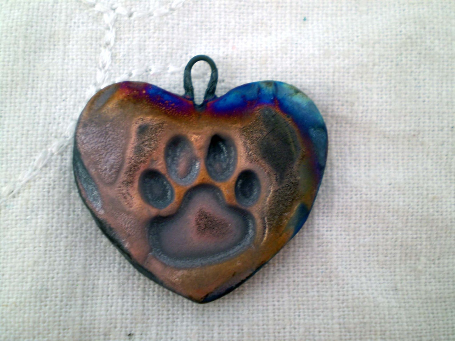 Paw Print Heart Beads Raku Bead Porcelain Clay Handmade