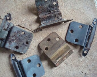 Rusty Metal Cabinet Hinges with Holes Found Objects for Assemblage, Altered Art or Sculpture - Industrial Salvage
