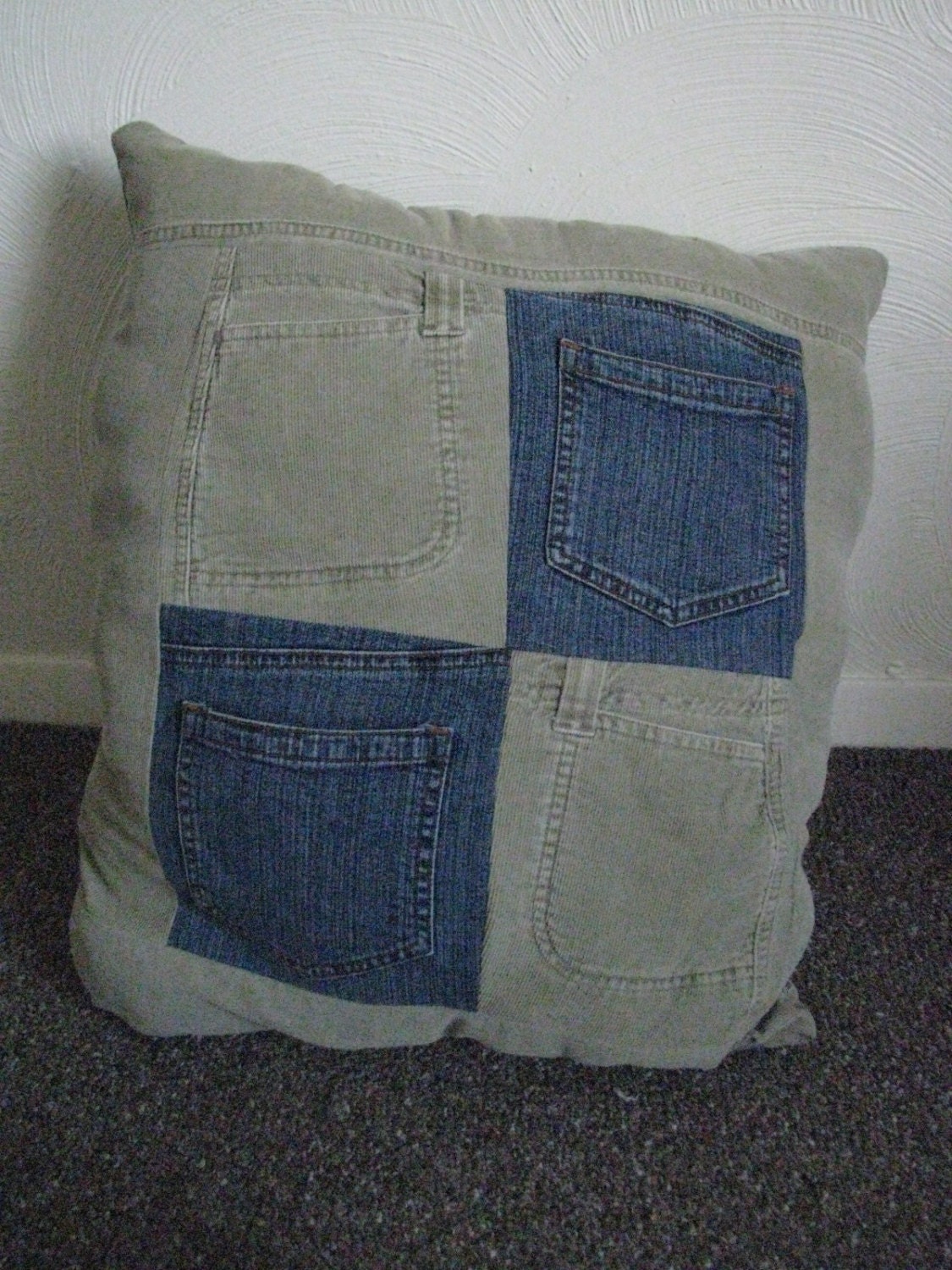 Upcycled Denim Throw Pillow With Pockets Jean Patchwork