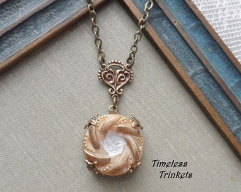 Coconut Cream, Vintage Glass Button Necklace