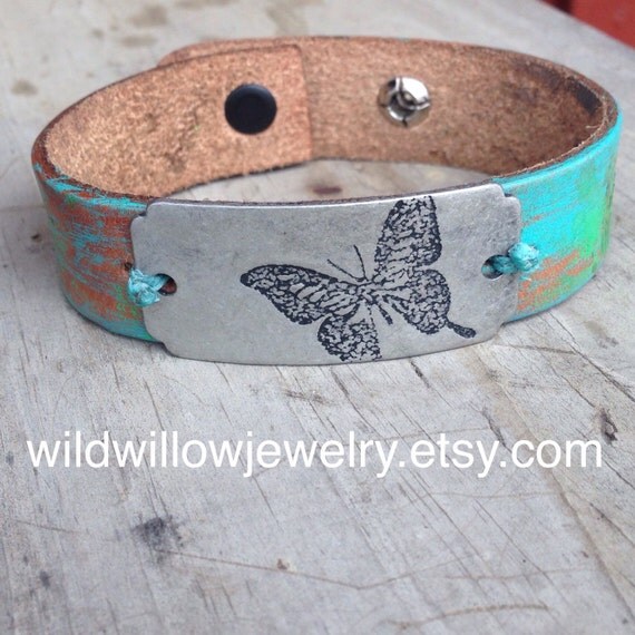 Butterfly Leather Cuff Bracelet by WildWillowJewelry on Etsy