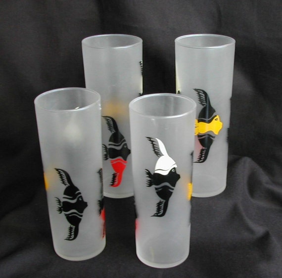 Original 1950's Tall Frosted Ice Tea Glasses with Bold