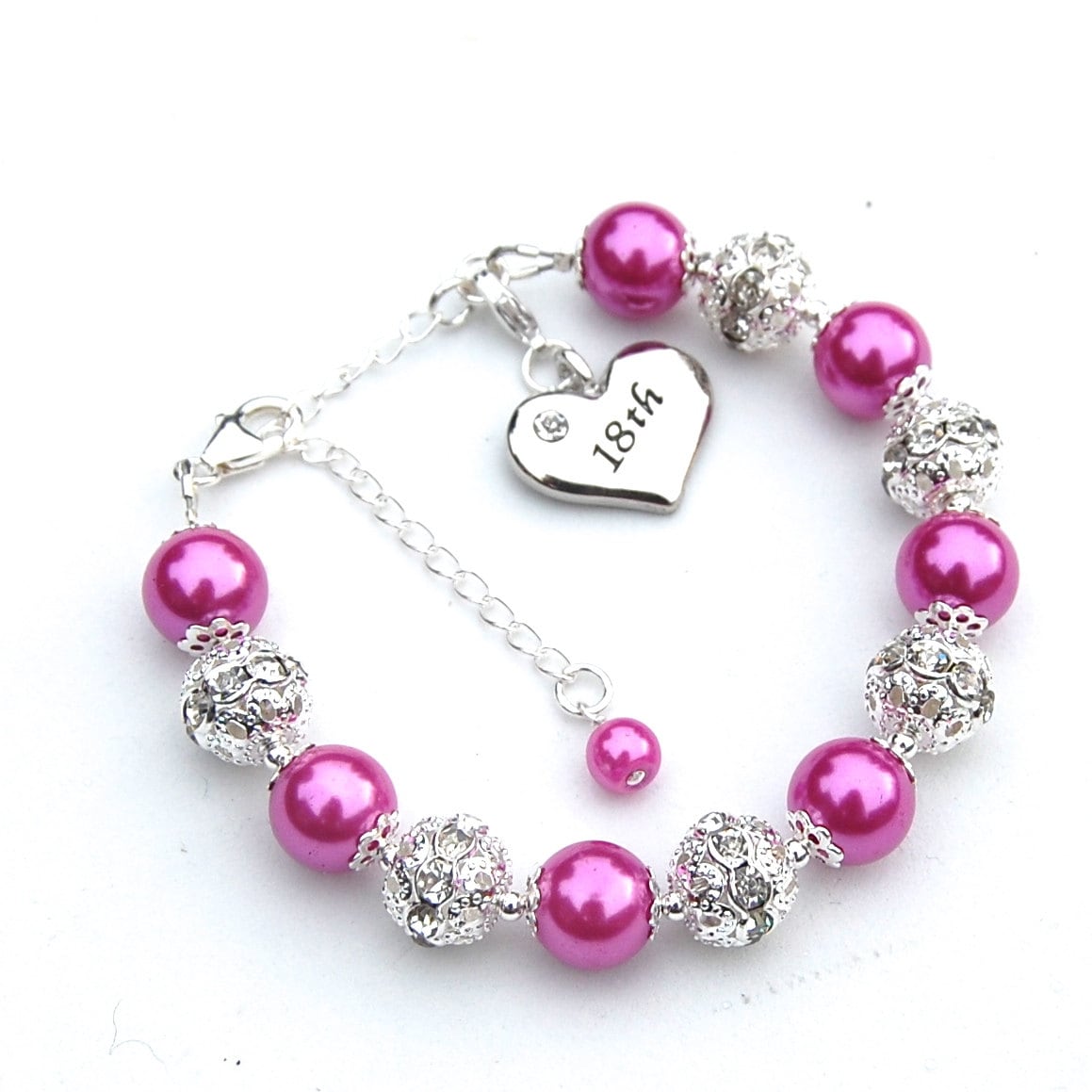 18th Birthday Charm Bracelet Pearl Rhinestone Jewelry 18th