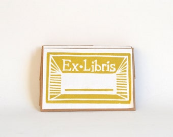 Green Ex Libris Book Plates Hand Printed by SproutsPressDesigns