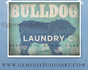 English Bulldog laundry company dog laundry room artwork giclee archival signed artists print Pick A Size